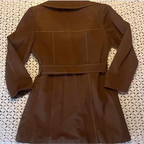 American Vintage Brown Double-Breasted Belted Trench Coat - Picture 8 of 12